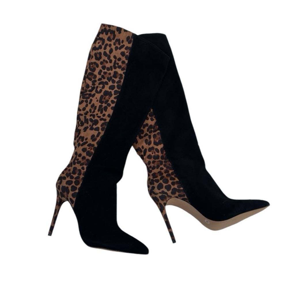Jessica Simpson animal print boots suede over knee stiletto pointed toe Sz 11